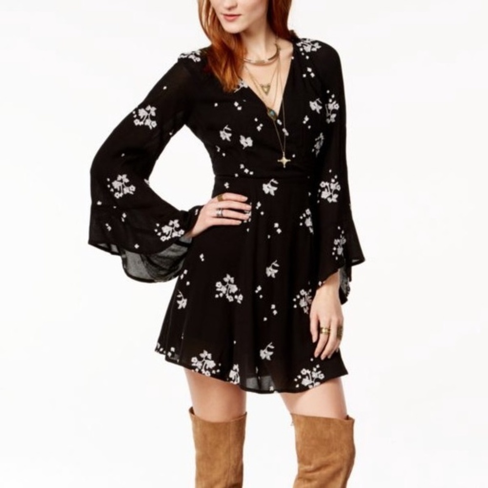 Free People Embroidered Black & White Dress